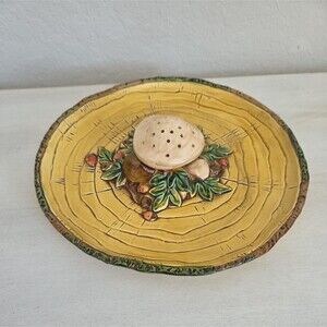 Vintage Lefton Merry Mushroom Ceramic Appetizer Hors d'oeuvre Plate Cottagecore